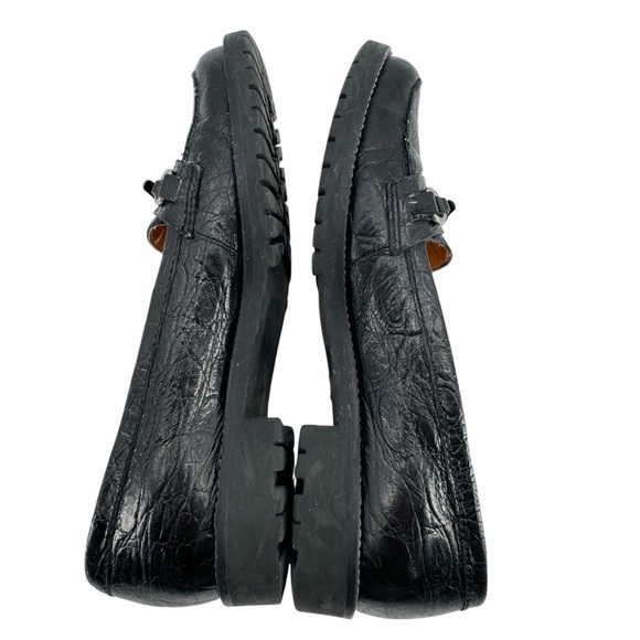Talbots Black Leather Loafer Slip On Flats Croc Buckle Strap Lug Sole | Size 6 - Picture 6 of 10